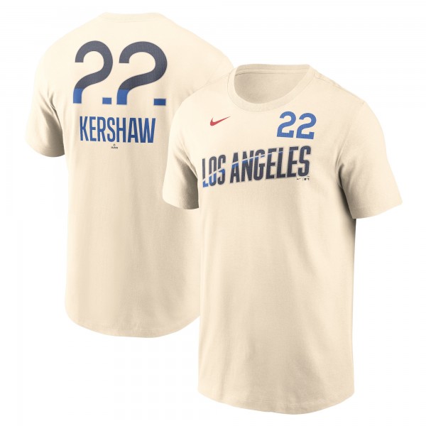 Los Angeles Dodgers Clayton Kershaw Nike Cream 2024 City Connect Fuse Name & Number T-Shirt