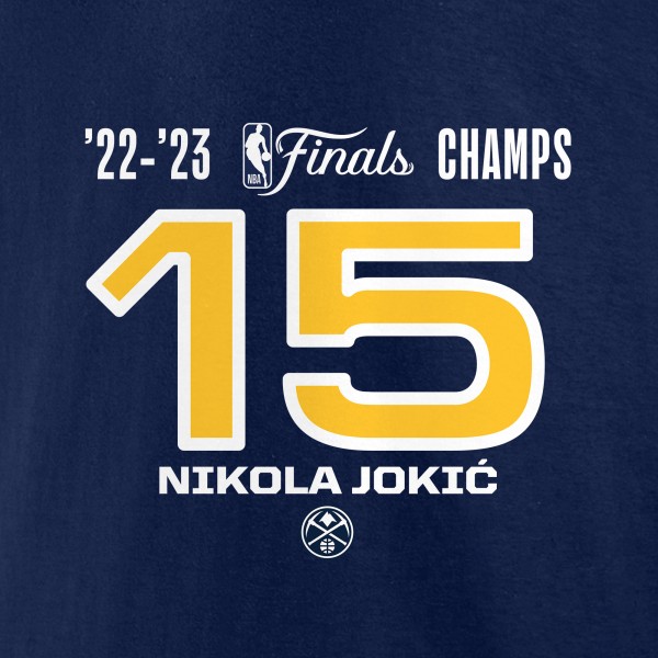 Чемпионская футболка Nikola Jokic Denver Nuggets 2023 NBA Finals Champions Dunk Name & Number - Navy