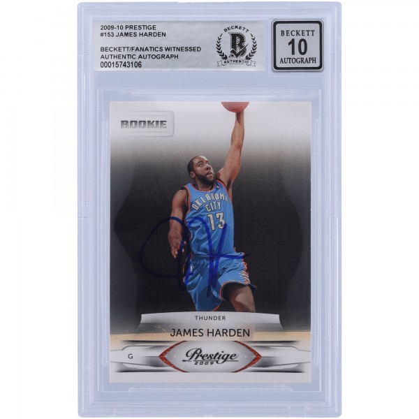 James Harden Oklahoma City Thunder Autographed 2009-10 Panini Prestige #153 Beckett Fanatics Witnessed Authenticated 10 Rookie Card