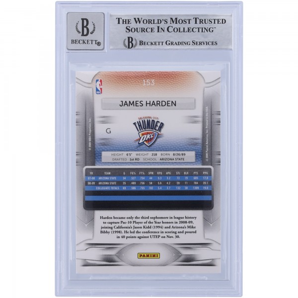 James Harden Oklahoma City Thunder Autographed 2009-10 Panini Prestige #153 Beckett Fanatics Witnessed Authenticated 10 Rookie Card