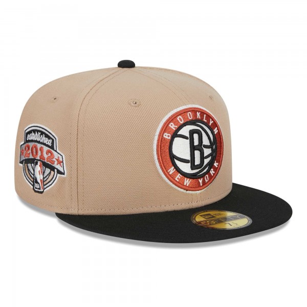 Бейсболка Brooklyn Nets New Era Burnt Orange Logo 2-Tone 59FIFTY Fitted - Tan/Black