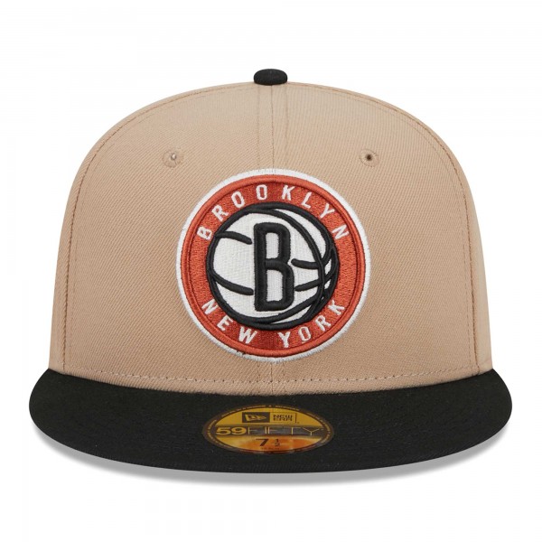 Бейсболка Brooklyn Nets New Era Burnt Orange Logo 2-Tone 59FIFTY Fitted - Tan/Black