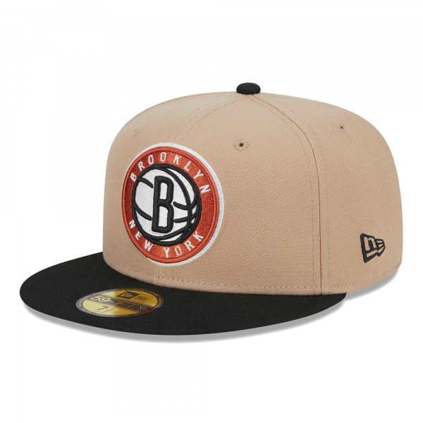 Бейсболка Brooklyn Nets New Era Burnt Orange Logo 2-Tone 59FIFTY Fitted - Tan/Black