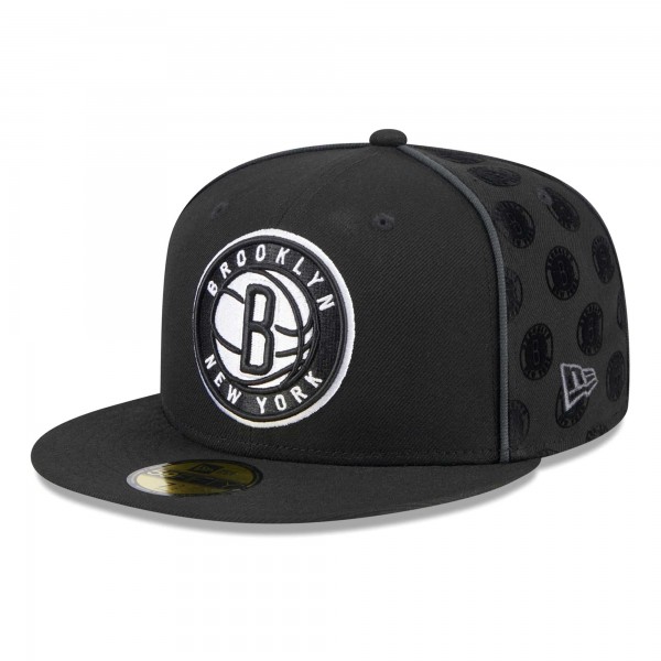 Бейсболка Brooklyn Nets New Era Piped & Flocked 59Fifty Fitted - Black