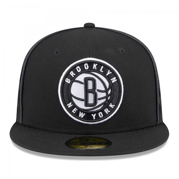 Бейсболка Brooklyn Nets New Era Piped & Flocked 59Fifty Fitted - Black