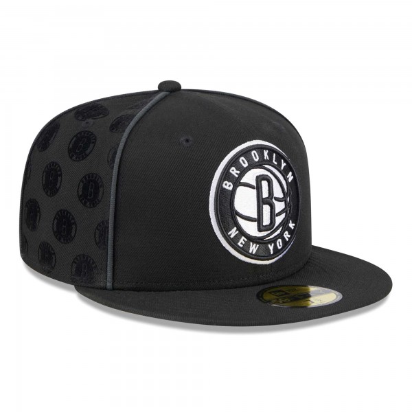 Бейсболка Brooklyn Nets New Era Piped & Flocked 59Fifty Fitted - Black