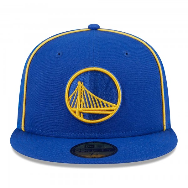 Бейсболка Golden State Warriors New Era Royal Piped & Flocked 59Fifty