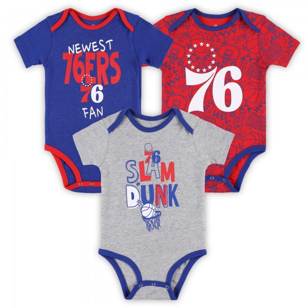 Малышам Philadelphia 76ers Royal/Red/Gray Slam Dunk 3-Piece Bodysuit Set