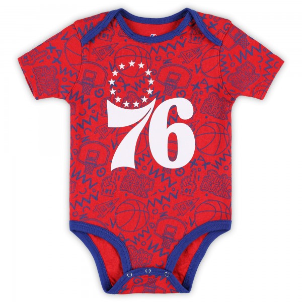 Малышам Philadelphia 76ers Royal/Red/Gray Slam Dunk 3-Piece Bodysuit Set