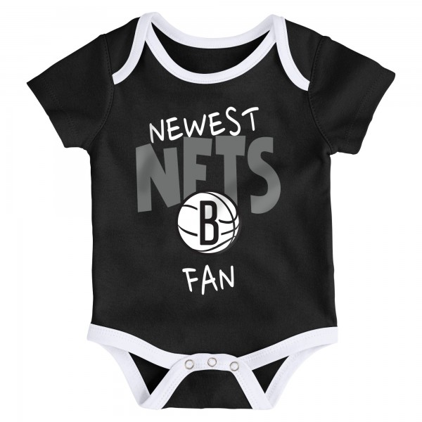 Малышам Brooklyn Nets Black/White/Gray Slam Dunk 3-Piece Bodysuit Set