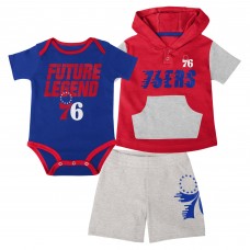 Малышам Philadelphia 76ers Royal/Red/Gray Bank Shot Bodysuit, Hoodie T-Shirt & Shorts Set