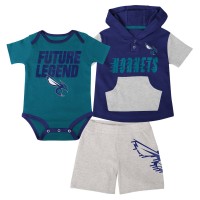 Малышам Charlotte Hornets Teal/Purple/Gray Bank Shot Bodysuit, Hoodie T-Shirt & Shorts Set