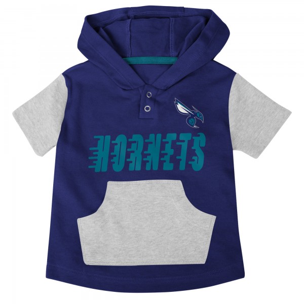 Малышам Charlotte Hornets Teal/Purple/Gray Bank Shot Bodysuit, Hoodie T-Shirt & Shorts Set