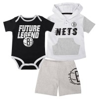 Малышам Brooklyn Nets Black/White/Gray Bank Shot Bodysuit, Hoodie T-Shirt & Shorts Set