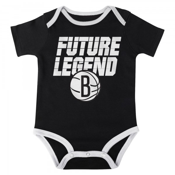 Малышам Brooklyn Nets Black/White/Gray Bank Shot Bodysuit, Hoodie T-Shirt & Shorts Set