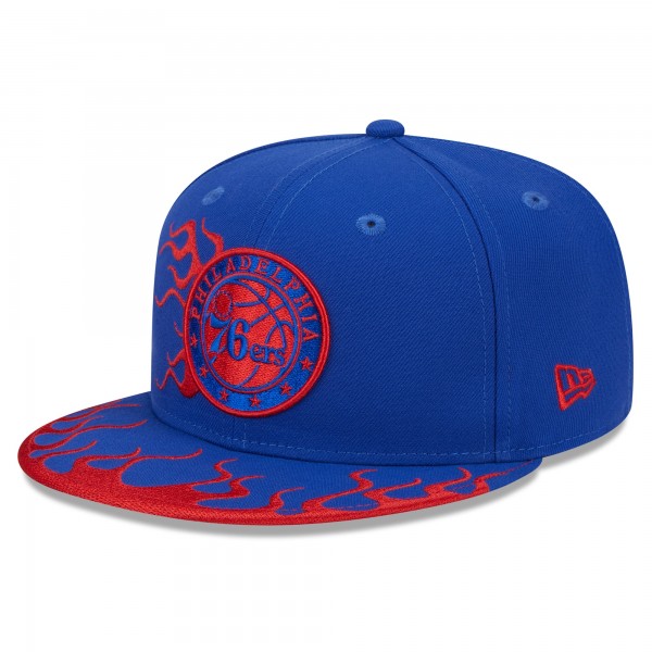 Бейсболка Philadelphia 76ers New Era Royal Rally Drive Flames 9FIFTY Snapback