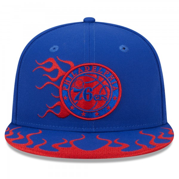 Бейсболка Philadelphia 76ers New Era Royal Rally Drive Flames 9FIFTY Snapback