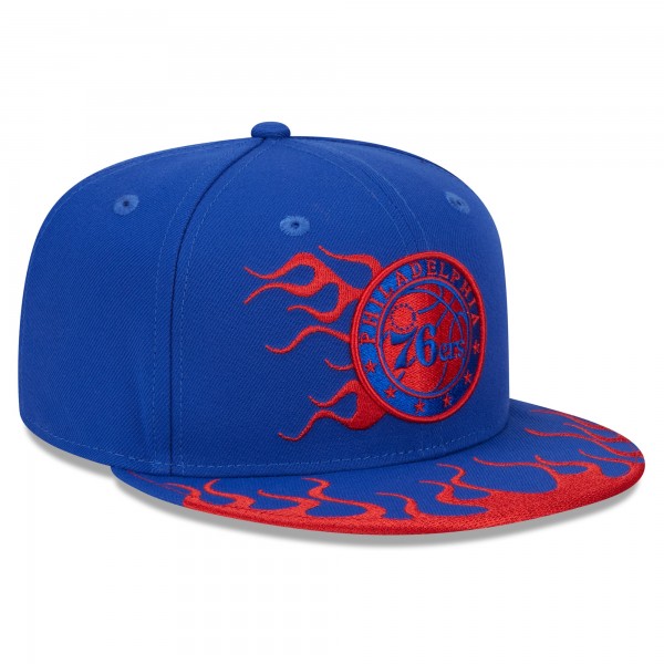 Бейсболка Philadelphia 76ers New Era Royal Rally Drive Flames 9FIFTY Snapback
