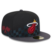 Бейсболка Miami Heat New Era Black Rally Drive Checkerboard 59FIFTY Crown