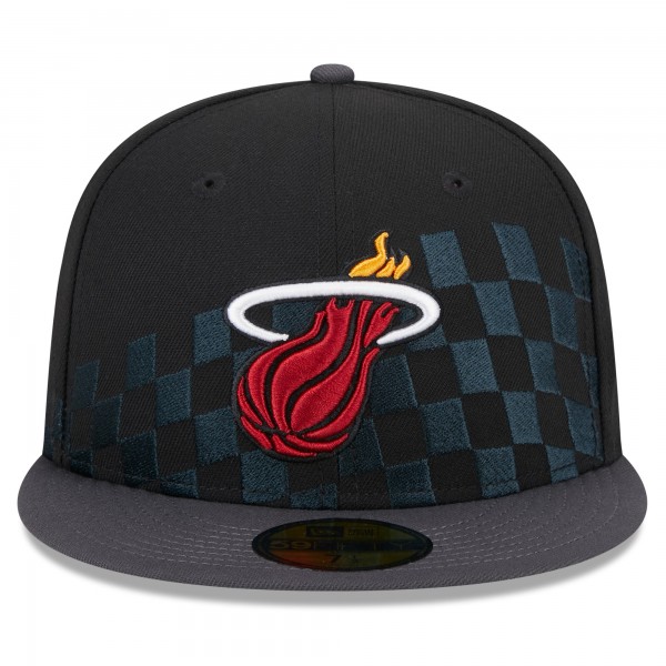 Бейсболка Miami Heat New Era Black Rally Drive Checkerboard 59FIFTY Crown