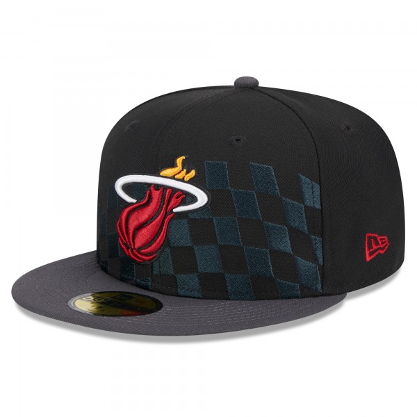 Бейсболка Miami Heat New Era Black Rally Drive Checkerboard 59FIFTY Crown