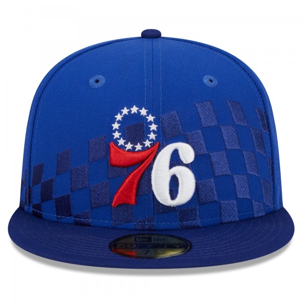 Бейсболка Philadelphia 76ers New Era Royal Rally Drive Checkerboard 59FIFTY Crown