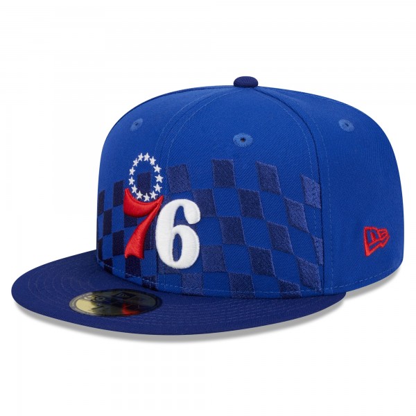 Бейсболка Philadelphia 76ers New Era Royal Rally Drive Checkerboard 59FIFTY Crown
