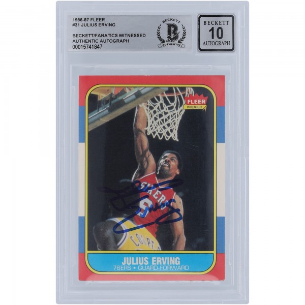 Julius Erving Philadelphia 76ers Autographed 1986-87 Fleer #31 Beckett Fanatics Witnessed Authenticated 10 Card