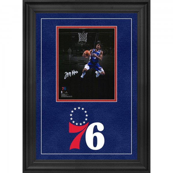 Tyrese Maxey Philadelphia 76ers Autographed Fanatics Authentic Deluxe Framed 8 x 10 Lay Up In Blue Photograph