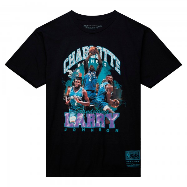 Футболка Larry Johnson Charlotte Hornets Mitchell & Ness Hardwood Classics Bling Concert Player - Black