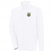 Milwaukee Bucks Antigua White Hunk Quarter-Zip Pullover Top