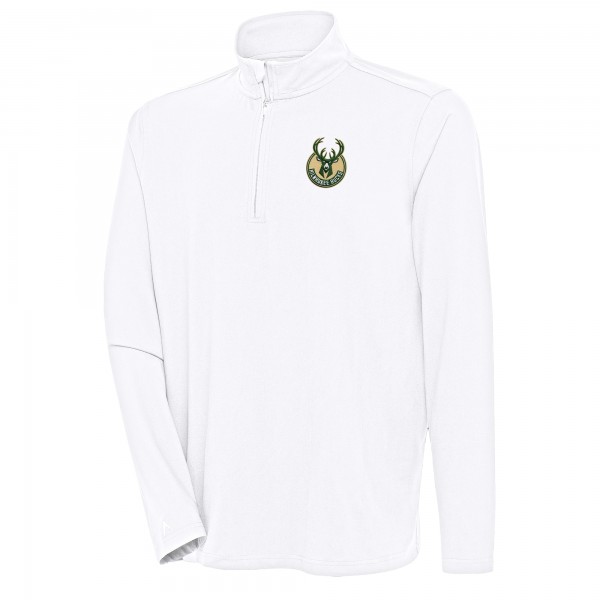 Milwaukee Bucks Antigua White Hunk Quarter-Zip Pullover Top