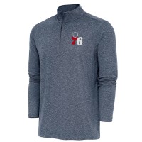 Philadelphia 76ers Antigua Heather Navy Hunk Quarter-Zip Pullover Top