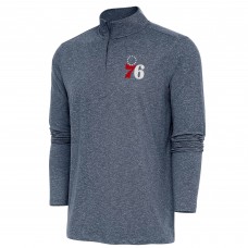 Philadelphia 76ers Antigua Heather Navy Hunk Quarter-Zip Pullover Top