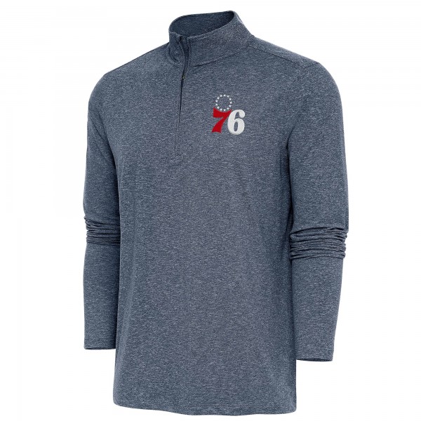 Philadelphia 76ers Antigua Heather Navy Hunk Quarter-Zip Pullover Top