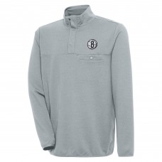 Brooklyn Nets Antigua Gray Steamer Quarter-Snap Pullover Top