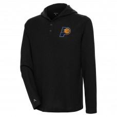 Футболка с длинным рукавом с капюшоном Indiana Pacers Antigua Strong Hold Henley - Black