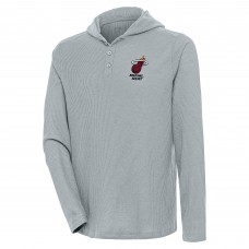 Miami Heat Antigua Gray Strong Hold Long Sleeve Henley Hoodie T-Shirt