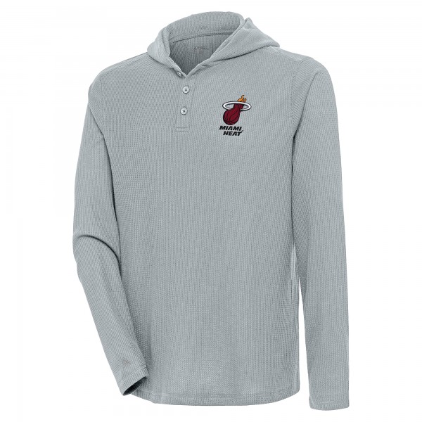 Miami Heat Antigua Gray Strong Hold Long Sleeve Henley Hoodie T-Shirt