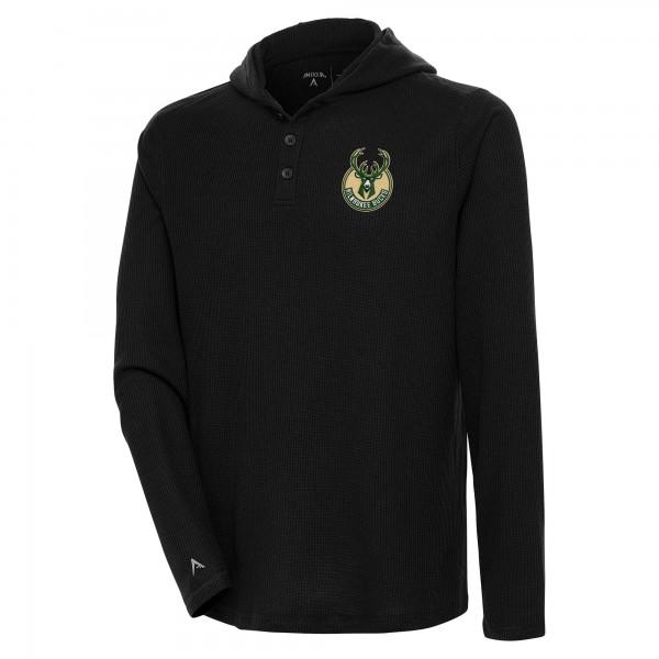 Футболка с длинным рукавом Milwaukee Bucks Antigua Strong Hold Henley - Black