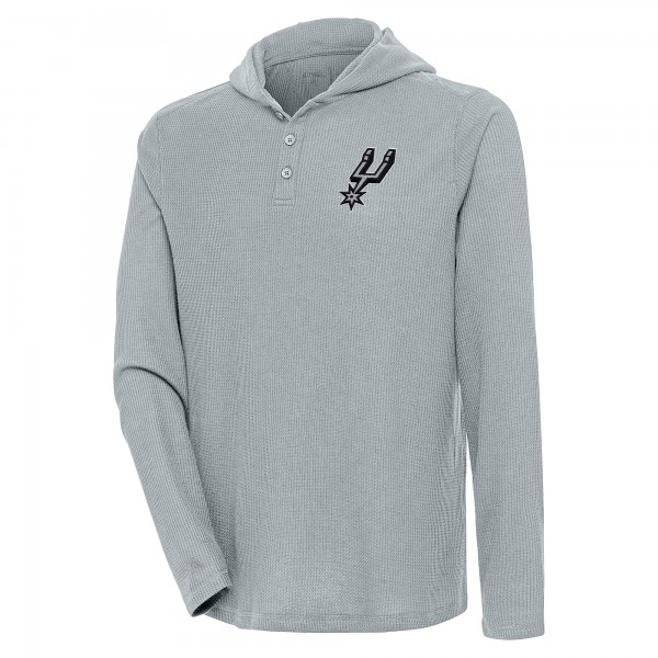 Футболка с длинным рукавом с капюшоном San Antonio Spurs Antigua Strong Hold Henley - Gray