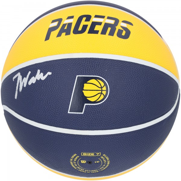 Баскетбольный мяч Jarace Walker Indiana Pacers Autographed Authentic Navy Blue and Yellow Wilson City Edition Collectors