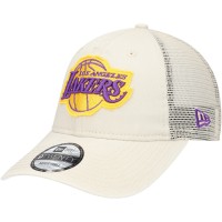 Бейсболка Los Angeles Lakers New Era Cream Rough Edge Logo Trucker 9TWENTY