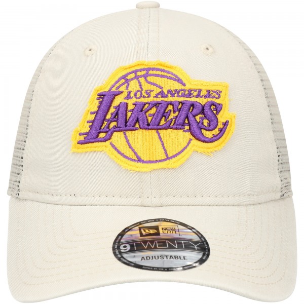 Бейсболка Los Angeles Lakers New Era Cream Rough Edge Logo Trucker 9TWENTY