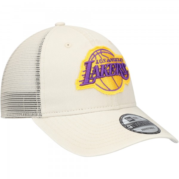 Бейсболка Los Angeles Lakers New Era Cream Rough Edge Logo Trucker 9TWENTY