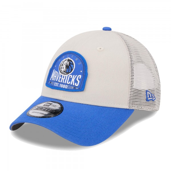 Бейсболка Dallas Mavericks New Era Throwback Patch Trucker 9FORTY - Khaki/Blue