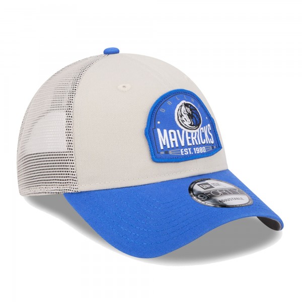 Бейсболка Dallas Mavericks New Era Throwback Patch Trucker 9FORTY - Khaki/Blue