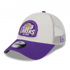 Бейсболка Los Angeles Lakers New Era Throwback Patch Trucker 9FORTY - Khaki/Purple