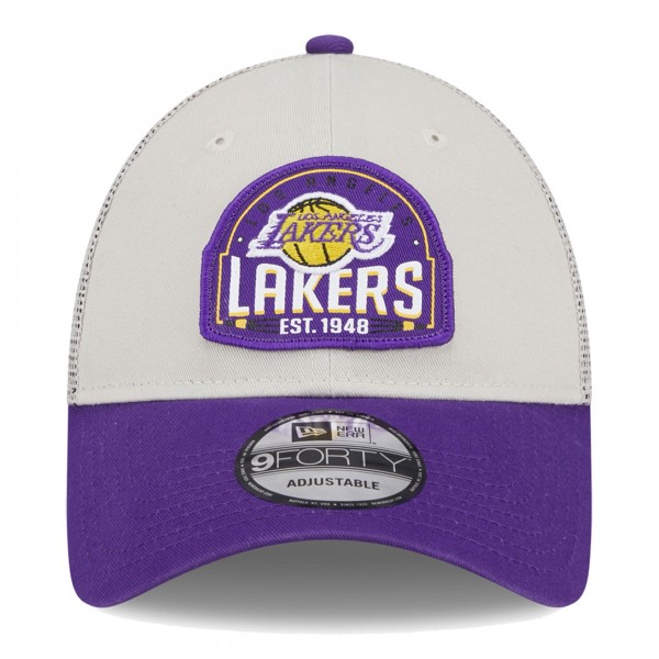Бейсболка Los Angeles Lakers New Era Throwback Patch Trucker 9FORTY - Khaki/Purple