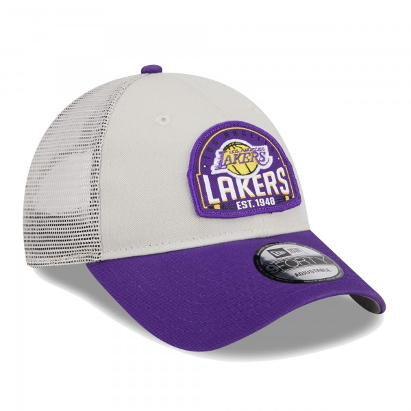 Бейсболка Los Angeles Lakers New Era Throwback Patch Trucker 9FORTY - Khaki/Purple